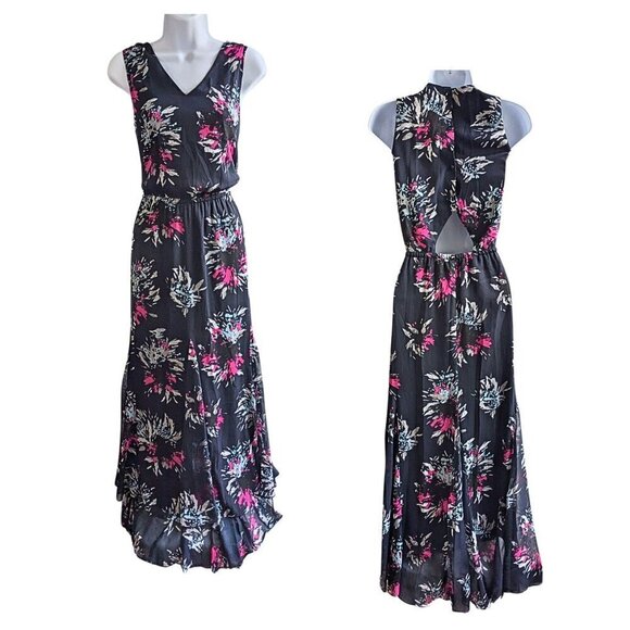 BANANA REPUBLIC Navy Pink Cutout Back Cool Combo Printed Lined Midi Dress Size 4 - Picture 3 of 9